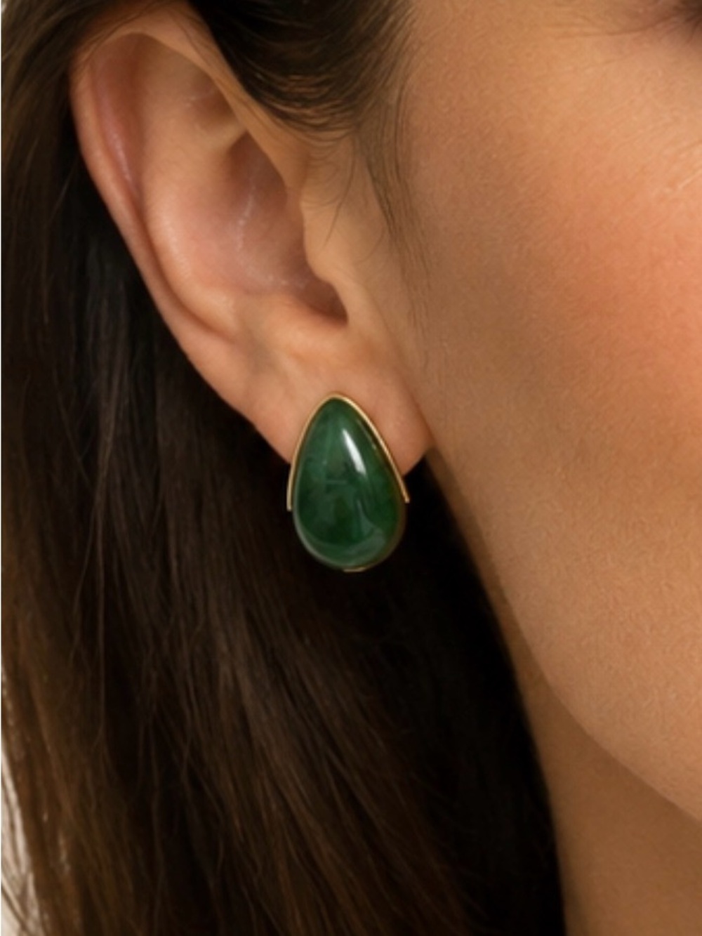 Pink Linen Green Teardrop 14KT Gold-Plated Stud Earrings. Original Box - Picture 2 of 3